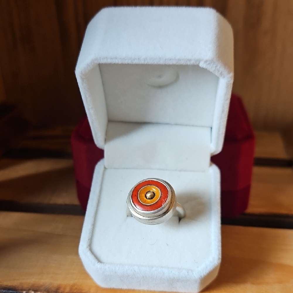 Hand Crafted Silver Ring With Vibrant Orange Acce… - image 1